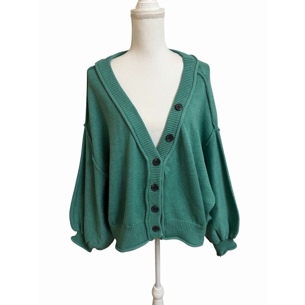 POL Women's M Oversized Green Button Up Cardigan Sweater 100% Cotton Oversized